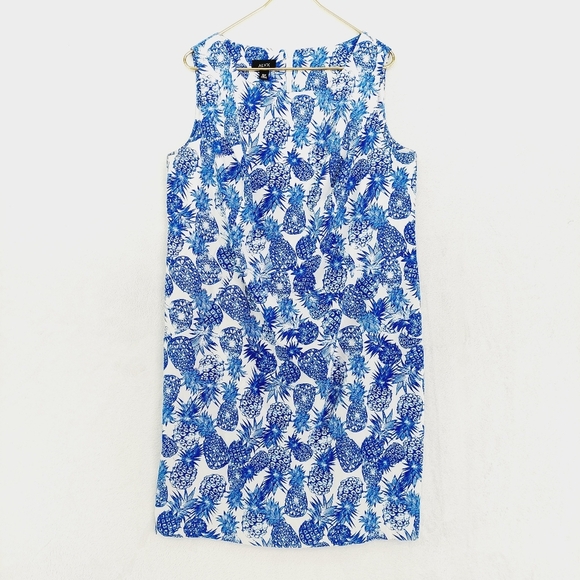 Alyx Pineapple Blue White Print Sleeveless Sheath Dress P6699 - Picture 2 of 12